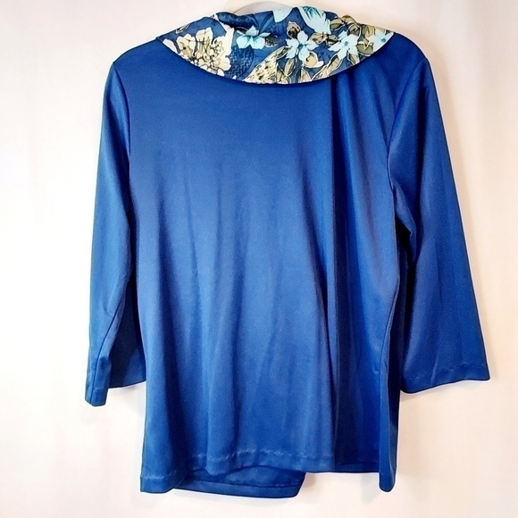 Haband Blue Knit 3/4 Sleeve & Scarf Career Casual Top Blouse Sz L - Picture 5 of 10